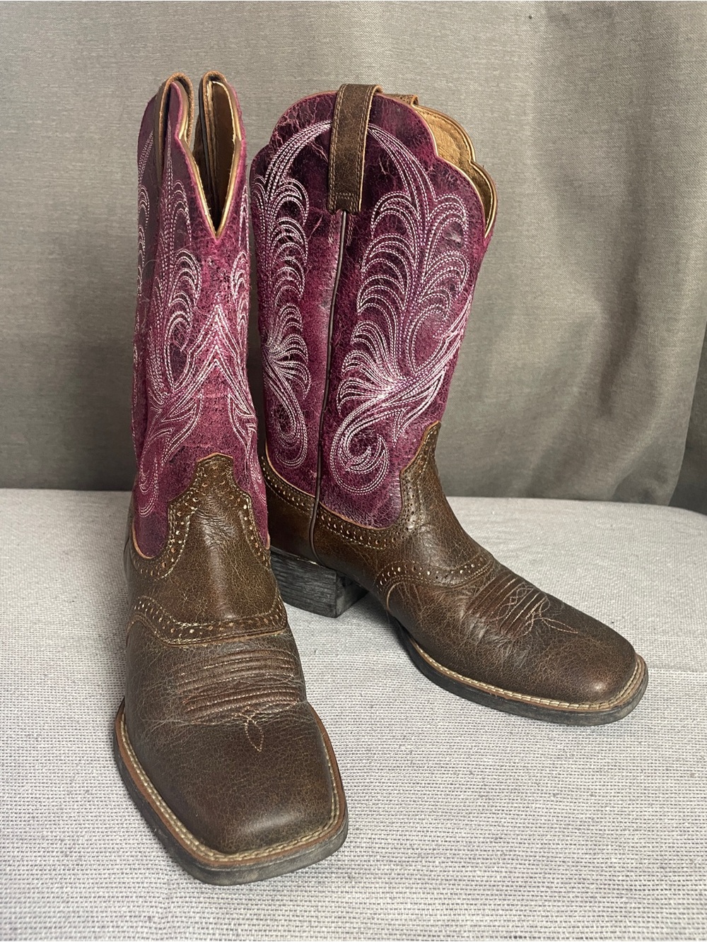 Ariat Brown Foot with Purple Embroidered Shaft Coastal Cowgirl Western Boots